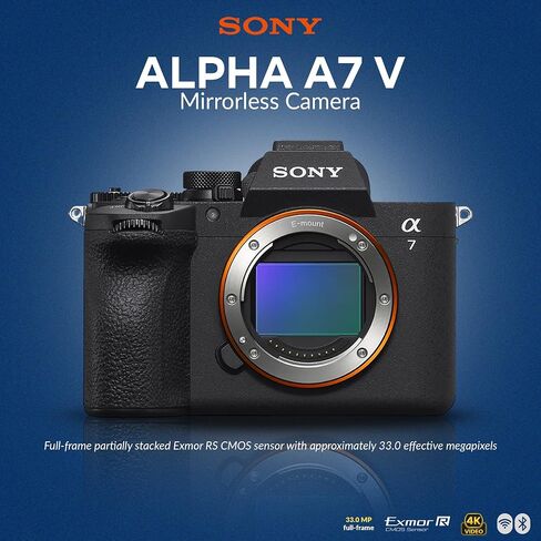 Sony Alpha a7 V Mirrorless Camera, 33MP Partially-Stacked Exmor RS Sensor, BIONZ XR2 Processor, AI Autofocus, 4K 60p 10-Bit Video, Bundle with 64GB SD, Backpack, Extra Battery, Sony 1-Year Warranty in Kuwait