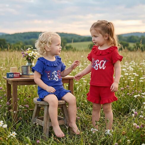 Sejardin Infant Baby Girl Summer Clothes Letter Print Ruffle Short Sleeve Tops and Stretch Shorts Cute Toddler Outfit in Kuwait