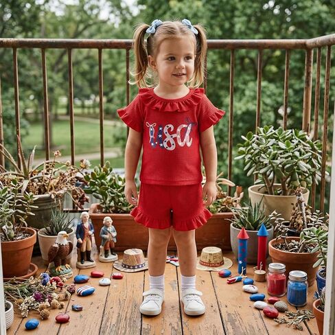 Sejardin Infant Baby Girl Summer Clothes Letter Print Ruffle Short Sleeve Tops and Stretch Shorts Cute Toddler Outfit in Kuwait