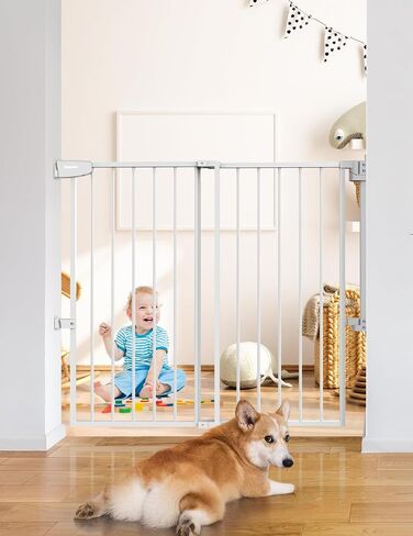 Babelio 29.7-46.5" No Bottom Bar Baby/Dog Gate for Stairs, House and Doorways, Auto Close Safety Pet Gates with Large Walk Thru Door, Hardware Mount, Black in Kuwait