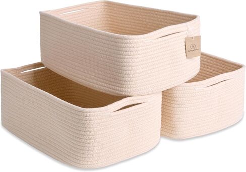 Woven Rope Baskets for Organizing, 3 Pack, 15.5 x 11 x 5.5" Storage Bins | Storage baskets and organizer bins for shelves, pantry, closet storage, toy organizer, bathroom storage, nursery, towels in Kuwait