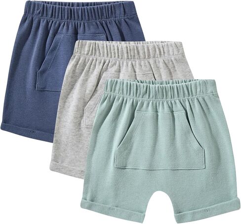 TRND O&X Baby Boy 3-Pack Cotton Rib Shorts, Soft Casual Shorts with Pockets in Saudi Arabia