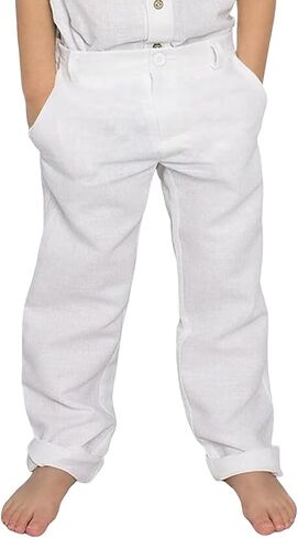 Boys Linen Dress Pants for Toddler Boy School Uniform Pants Summer Lightweight Kids Trousers with Adjustable Waist in Kuwait
