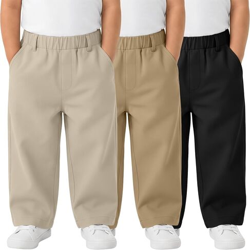 3 Pack Toddler Boys School Uniform Pants | with Pockets, Elastic Waist, Straight Leg, Pull-on, Playtime, Daily Wear, Outdoor Activities, Everyday Outfits in Kuwait