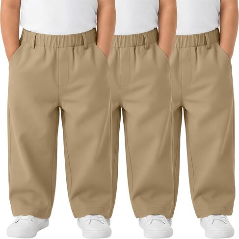 3 Pack Toddler Boys School Uniform Pants | with Pockets, Elastic Waist, Straight Leg, Pull-on, Playtime, Daily Wear, Outdoor Activities, Everyday Outfits in Kuwait