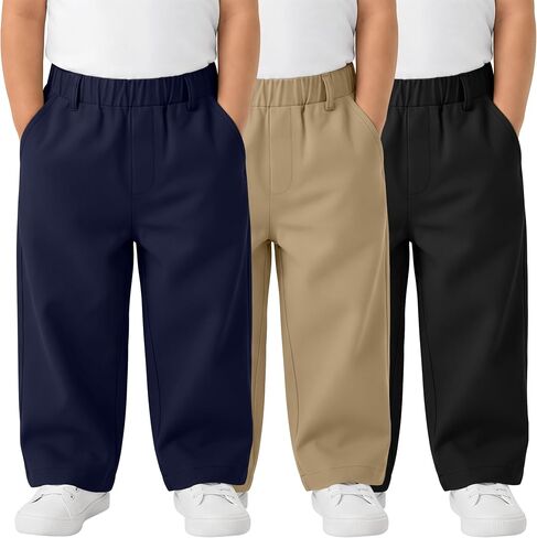 3 Pack Toddler Boys School Uniform Pants | with Pockets, Elastic Waist, Straight Leg, Pull-on, Playtime, Daily Wear, Outdoor Activities, Everyday Outfits in Kuwait