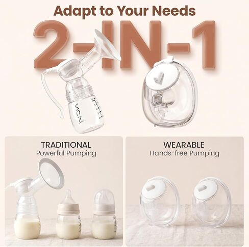 NCVI Electric Breast Pump, 2-in-1 Wearable & Bottle Breast Pump with Micro-Vibration Comfort, 4 Modes 9 Levels, 4400mAh Rechargeable Hands-Free Portable Pump for Home, Work & Travel in Kuwait