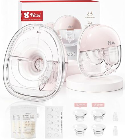 NCVI Wearable Breast Pump for Moms, <42dB for Office, Home or Travel Use | Hands Free, 4 Modes 9 Levels, 180min Battery Life, 19-24mm Flanges, 300mmHg Suction,Self-Standing, Leakproof & Discreet in Kuwait