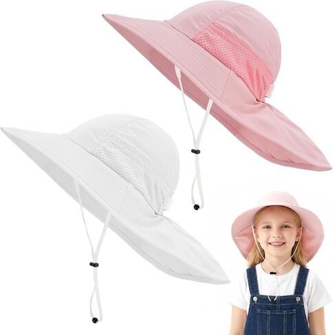 2 Pack Baby Toddler Sun Hat Girls Kids Beach Bucket Hats 2-12 Years | Wide Brim and Neck Flap, UPF 50+ Summer Protection Cap in Kuwait