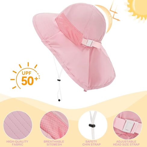 2 Pack Baby Toddler Sun Hat Girls Kids Beach Bucket Hats 2-12 Years | Wide Brim and Neck Flap, UPF 50+ Summer Protection Cap in Kuwait