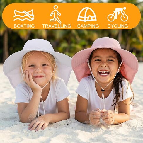 2 Pack Baby Toddler Sun Hat Girls Kids Beach Bucket Hats 2-12 Years | Wide Brim and Neck Flap, UPF 50+ Summer Protection Cap in Kuwait