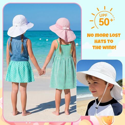 2 Pack Baby Toddler Sun Hat Girls Kids Beach Bucket Hats 2-12 Years | Wide Brim and Neck Flap, UPF 50+ Summer Protection Cap in Kuwait