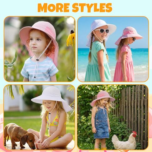 2 Pack Baby Toddler Sun Hat Girls Kids Beach Bucket Hats 2-12 Years | Wide Brim and Neck Flap, UPF 50+ Summer Protection Cap in Kuwait