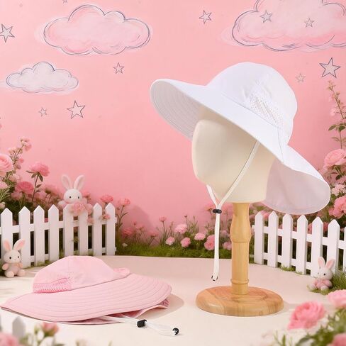2 Pack Baby Toddler Sun Hat Girls Kids Beach Bucket Hats 2-12 Years | Wide Brim and Neck Flap, UPF 50+ Summer Protection Cap in Kuwait
