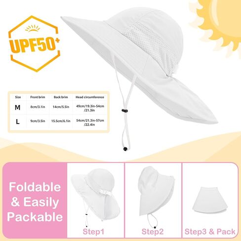 2 Pack Baby Toddler Sun Hat Girls Kids Beach Bucket Hats 2-12 Years | Wide Brim and Neck Flap, UPF 50+ Summer Protection Cap in Kuwait