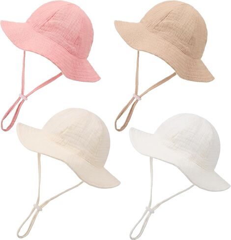 4 Pack Muslin Baby Sun Hat UPF 50+ Sun Protection Wide Brim Bucket Hat Summer Beach Hats for Toddler Infant Boys Girls in Kuwait