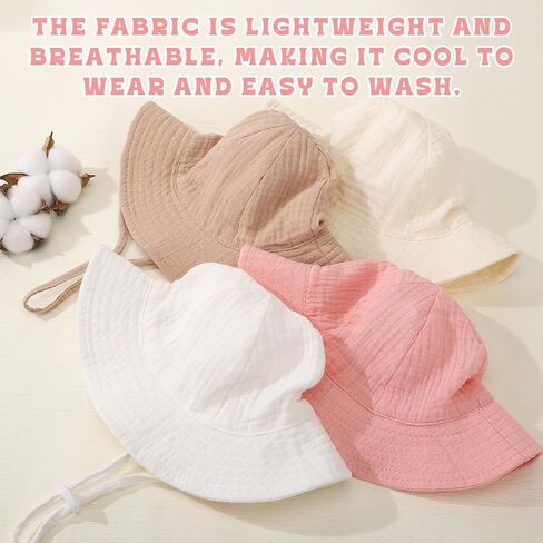 4 Pack Muslin Baby Sun Hat UPF 50+ Sun Protection Wide Brim Bucket Hat Summer Beach Hats for Toddler Infant Boys Girls in Kuwait