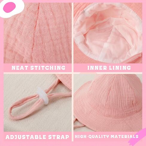 4 Pack Muslin Baby Sun Hat UPF 50+ Sun Protection Wide Brim Bucket Hat Summer Beach Hats for Toddler Infant Boys Girls in Kuwait