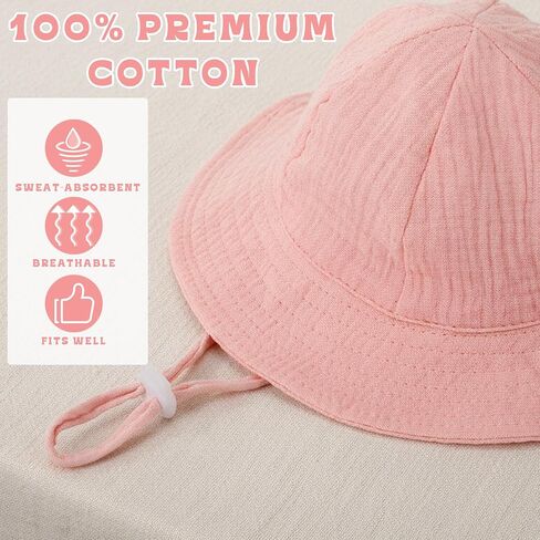 4 Pack Muslin Baby Sun Hat UPF 50+ Sun Protection Wide Brim Bucket Hat Summer Beach Hats for Toddler Infant Boys Girls in Kuwait