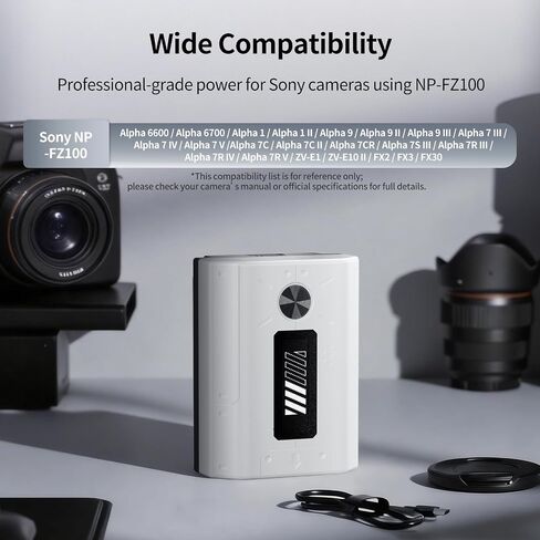 1-Pack 2600mAh NP-FZ100 Rechargeable Camera Battery USB-C Fast Charging | The LCD displays the battery level and the number of charge cycles,The battery can be charged directly via USB-C in Kuwait