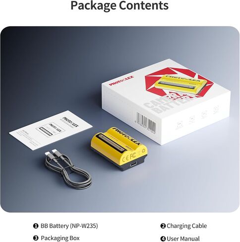 PHOTOOLEX 2520mAh NP-W235 Battery, 1-Pack USB-C Fuji XT5 Battery with 2.5H Fast Charging Compatible with X-T5, X-T4, X-S20, X-H2, X-H2S, GFX 100S, GFX 50S II in Kuwait