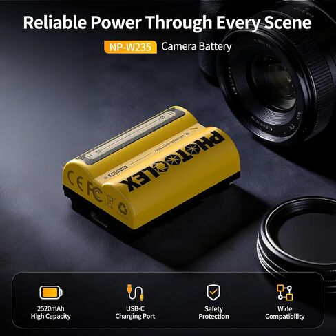 PHOTOOLEX 2520mAh NP-W235 Battery, 1-Pack USB-C Fuji XT5 Battery with 2.5H Fast Charging Compatible with X-T5, X-T4, X-S20, X-H2, X-H2S, GFX 100S, GFX 50S II in Kuwait