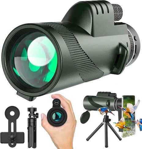 Monocular-Telescope 80x100 High Powered Monoculars High Definition forAduts High Powered with HD BAK4 Prism Smartphone AdapterTelescope Bird Watching Travel Camping Hiking-Green in Kuwait