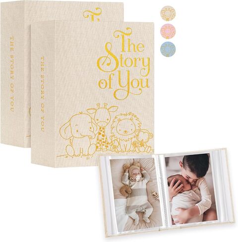 Ywlake Baby Photo Album 4x6 300 Pockets, Animal Linen Newborn Bebe Ultrasound Photo Album with Memo Writing Area Photo Book, Picture Album for kids, Baby Girl Boy Memory Book Keepsake (Beige) in Kuwait
