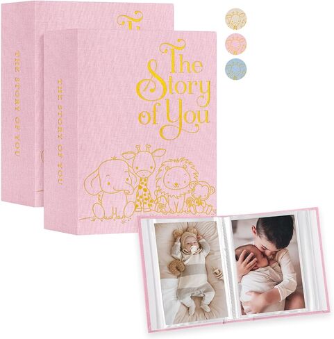 Ywlake Baby Photo Album 4x6 300 Pockets, Animal Linen Newborn Bebe Ultrasound Photo Album with Memo Writing Area Photo Book, Picture Album for kids, Baby Girl Boy Memory Book Keepsake (Beige) in Kuwait