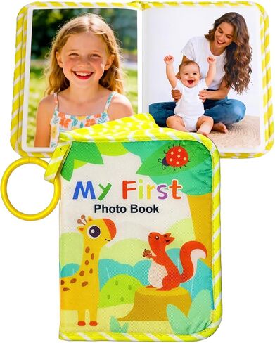 Soft Baby Photo Album 4x6 - My First Family Picture Book with Safe Mirror & Stroller Hook, Cloth Memory Keepsake for Newborn Infant Toddler, Early Learning Sensory Toy Gift for Shower in Kuwait