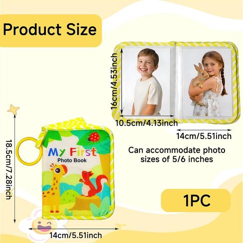 Soft Baby Photo Album 4x6 - My First Family Picture Book with Safe Mirror & Stroller Hook, Cloth Memory Keepsake for Newborn Infant Toddler, Early Learning Sensory Toy Gift for Shower in Kuwait