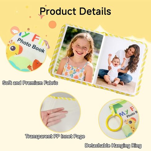 Soft Baby Photo Album 4x6 - My First Family Picture Book with Safe Mirror & Stroller Hook, Cloth Memory Keepsake for Newborn Infant Toddler, Early Learning Sensory Toy Gift for Shower in Kuwait