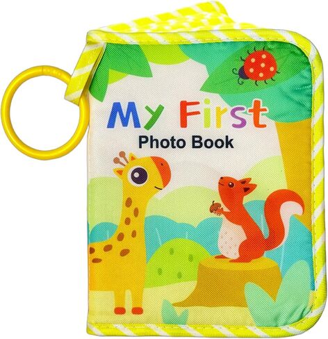 Soft Baby Photo Album 4x6 - My First Family Picture Book with Safe Mirror & Stroller Hook, Cloth Memory Keepsake for Newborn Infant Toddler, Early Learning Sensory Toy Gift for Shower in Kuwait