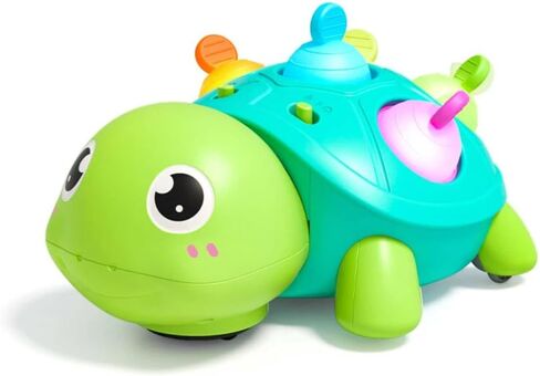 3-in-1 Musical Crawling Turtle Baby Toy - Tummy Time Toy with Smart Obstacle Avoidance, Push-and-Pop Sensory Shell & Sleep Soothing, Baby Infant Toys for 0-12 Months in Kuwait