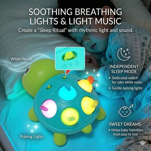 3-in-1 Musical Crawling Turtle Baby Toy - Tummy Time Toy with Smart Obstacle Avoidance, Push-and-Pop Sensory Shell & Sleep Soothing, Baby Infant Toys for 0-12 Months in Kuwait