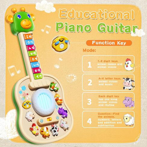 Toddler Montessori Toys for 1 Year Old Boy Girl, Birthday Gifts for 1 Year Old Boys Girls, Toddler Educational Learning Guitar Toys with LED-Light & Animals Sounds, 1st Birthday Boy Girl Gifts in Kuwait