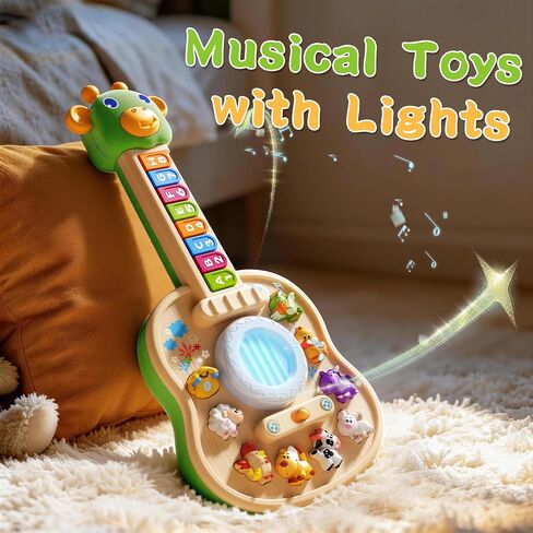 Toddler Montessori Toys for 1 Year Old Boy Girl, Birthday Gifts for 1 Year Old Boys Girls, Toddler Educational Learning Guitar Toys with LED-Light & Animals Sounds, 1st Birthday Boy Girl Gifts in Kuwait