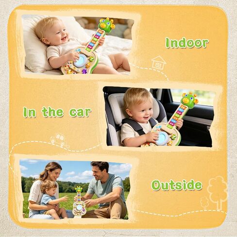 Toddler Montessori Toys for 1 Year Old Boy Girl, Birthday Gifts for 1 Year Old Boys Girls, Toddler Educational Learning Guitar Toys with LED-Light & Animals Sounds, 1st Birthday Boy Girl Gifts in Kuwait