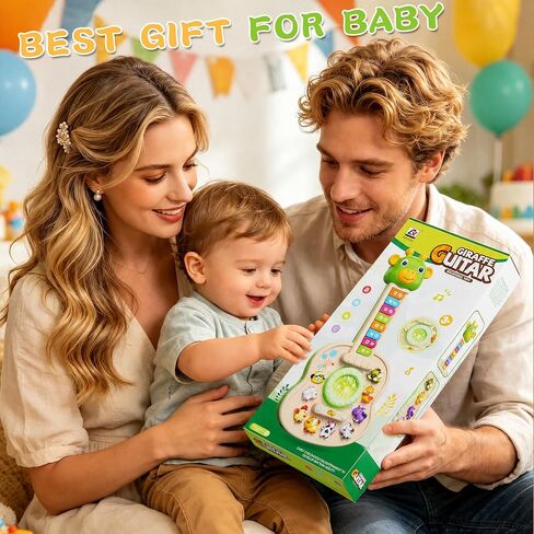 Toddler Montessori Toys for 1 Year Old Boy Girl, Birthday Gifts for 1 Year Old Boys Girls, Toddler Educational Learning Guitar Toys with LED-Light & Animals Sounds, 1st Birthday Boy Girl Gifts in Kuwait