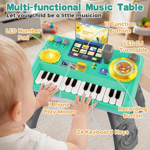 Baby DJ Table for Toddler 1-3, Musical Toys Baby Piano with Music & Light Toddler Activity Table Toys for 1 2 Year Old Boy Girl Educational Learning Music Instruments Infant First Birthday Gifts in Kuwait