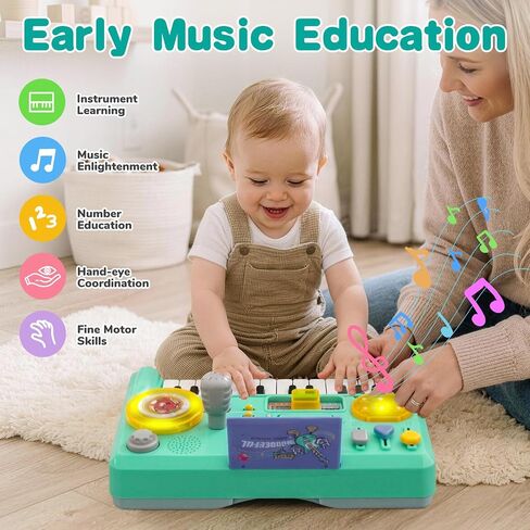 Baby DJ Table for Toddler 1-3, Musical Toys Baby Piano with Music & Light Toddler Activity Table Toys for 1 2 Year Old Boy Girl Educational Learning Music Instruments Infant First Birthday Gifts in Kuwait