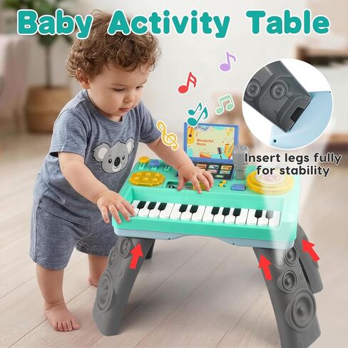 Baby DJ Table for Toddler 1-3, Musical Toys Baby Piano with Music & Light Toddler Activity Table Toys for 1 2 Year Old Boy Girl Educational Learning Music Instruments Infant First Birthday Gifts in Kuwait