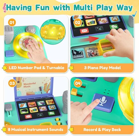 Baby DJ Table for Toddler 1-3, Musical Toys Baby Piano with Music & Light Toddler Activity Table Toys for 1 2 Year Old Boy Girl Educational Learning Music Instruments Infant First Birthday Gifts in Kuwait