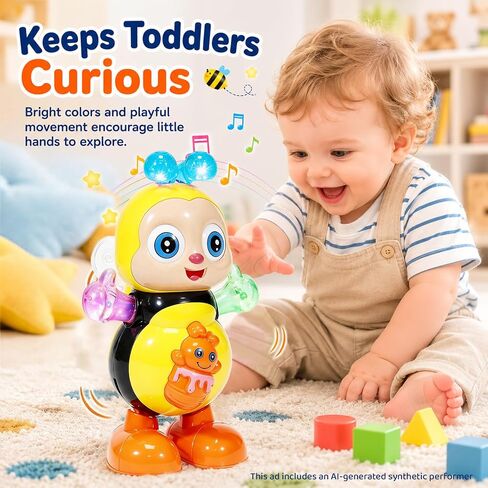 Dancing Bee Toy with Music & LED Lights – Juguete de Abeja Bailarina con Sonidos y Luces para Niños, Preschool Sensory Learning Toy for Toddlers in Kuwait