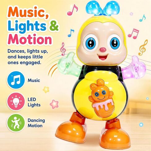 Dancing Bee Toy with Music & LED Lights – Juguete de Abeja Bailarina con Sonidos y Luces para Niños, Preschool Sensory Learning Toy for Toddlers in Kuwait