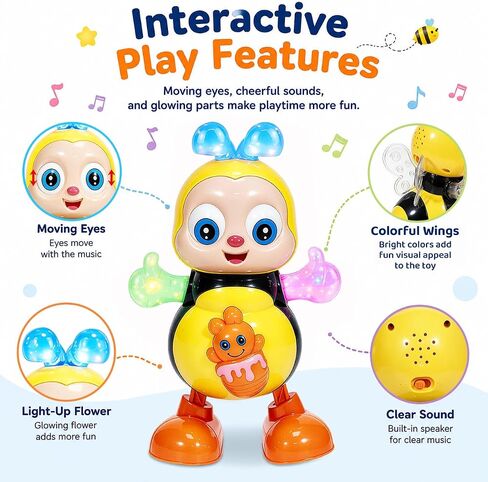 Dancing Bee Toy with Music & LED Lights – Juguete de Abeja Bailarina con Sonidos y Luces para Niños, Preschool Sensory Learning Toy for Toddlers in Kuwait