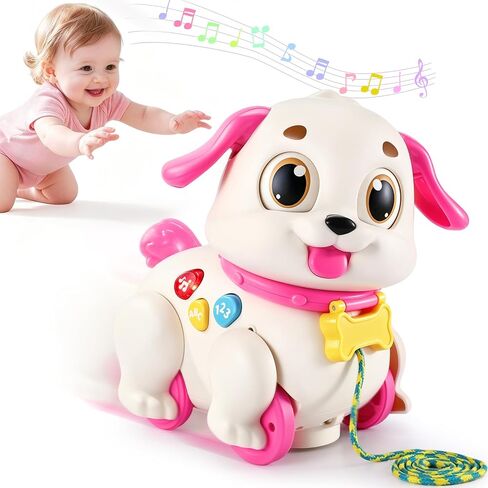 Yunaking Musical Puppy Toy for 1 Year Old Girl Gifts: Interactive Learning Baby Toy 6-12- 18 Months, Auto-Avoid Obstacle, Encourages Crawling & Walking, 1st Birthday Xmas Gift for 1 2 Year Old Girl in Kuwait