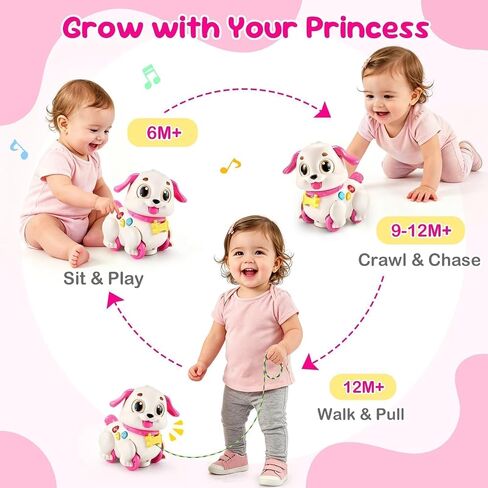 Yunaking Musical Puppy Toy for 1 Year Old Girl Gifts: Interactive Learning Baby Toy 6-12- 18 Months, Auto-Avoid Obstacle, Encourages Crawling & Walking, 1st Birthday Xmas Gift for 1 2 Year Old Girl in Kuwait