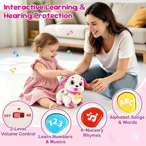 Yunaking Musical Puppy Toy for 1 Year Old Girl Gifts: Interactive Learning Baby Toy 6-12- 18 Months, Auto-Avoid Obstacle, Encourages Crawling & Walking, 1st Birthday Xmas Gift for 1 2 Year Old Girl in Kuwait