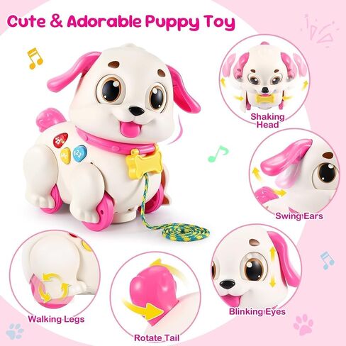 Yunaking Musical Puppy Toy for 1 Year Old Girl Gifts: Interactive Learning Baby Toy 6-12- 18 Months, Auto-Avoid Obstacle, Encourages Crawling & Walking, 1st Birthday Xmas Gift for 1 2 Year Old Girl in Kuwait